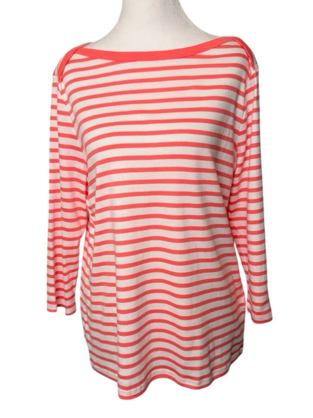 INC International Concepts, Striped Coral Top, Pima Cotton, Petite Large NWT